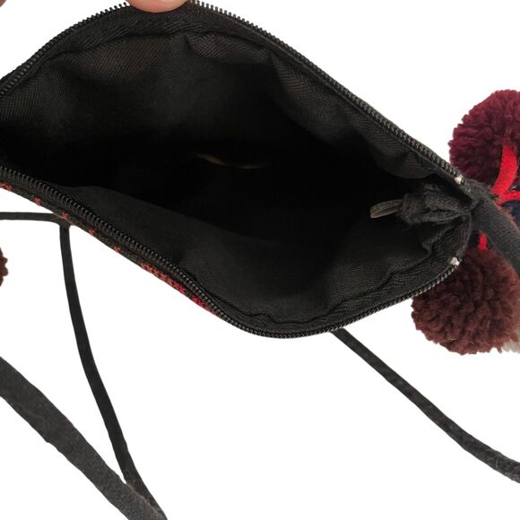 Women's Mini PomPom Crossbody Printed Abstract Zip Pouch Red - Picture 5 of 9